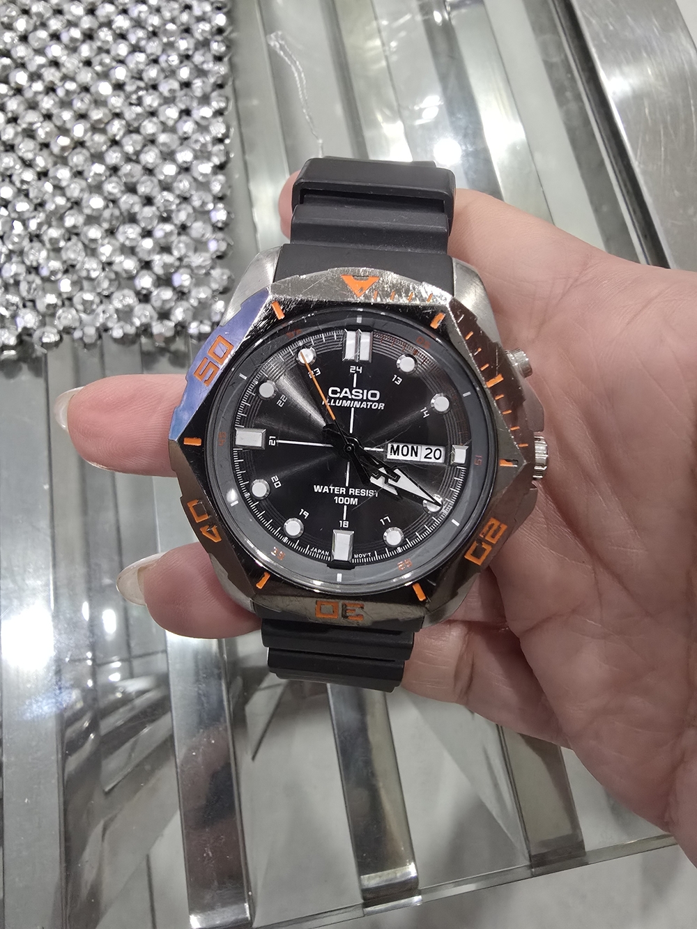 Casio Men's Black and Orange Resin Strap Watch - Illuminator